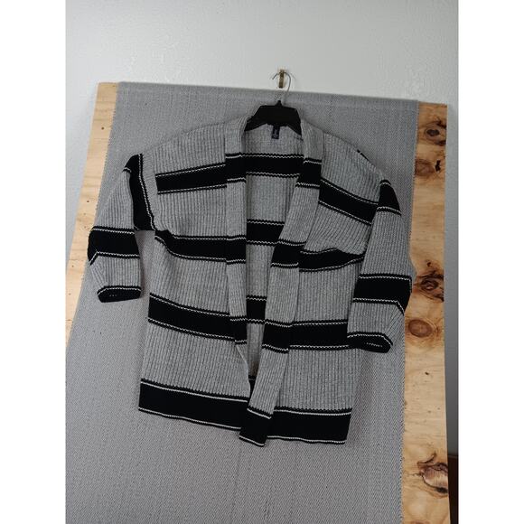 Gap Open Textured Cardigan Sweater Womens L Black Gray Striped Casual - Picture 3 of 14